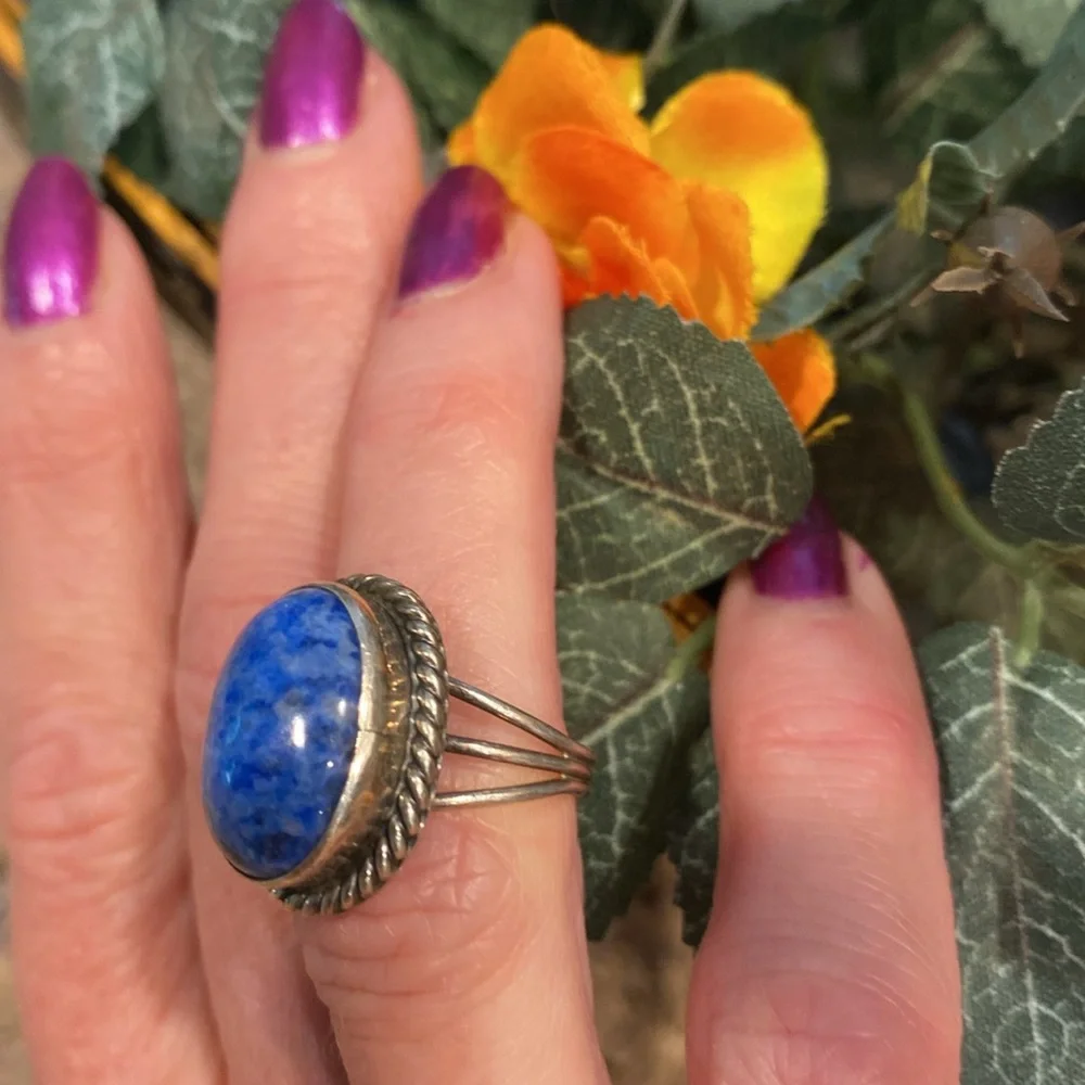 Blue Stone Silver Ring Size Around 4.75